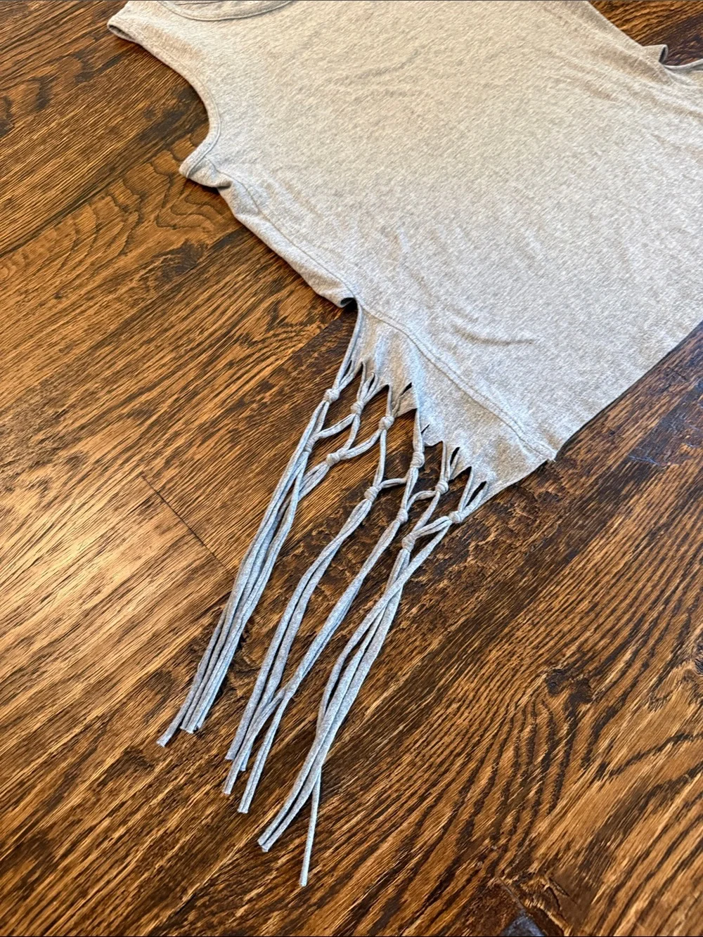 NWT Gray Sleeveless Fringe Tank Top